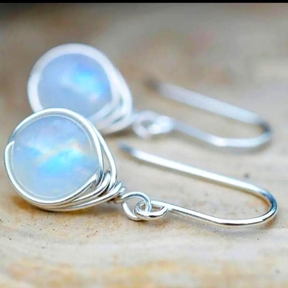 Vintage style white opal drop earrings